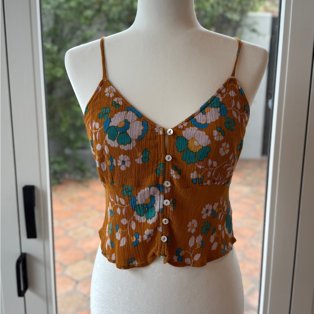 Floral Button-Up Camisole in Orange - Picture 2 of 4